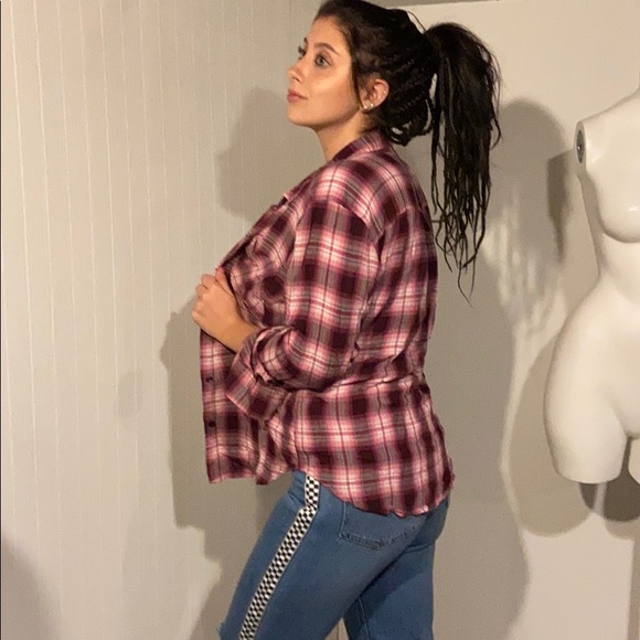 Tops - Pink purple plaid shirt